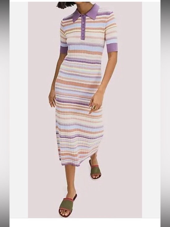 kate spade Pastel multi Striped Polo knit  Dress in Lavender Collar belt S - Picture 3 of 12